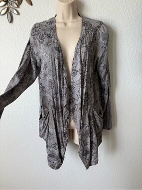 Knox Rose Gray Floral-Print Draped Cardigan